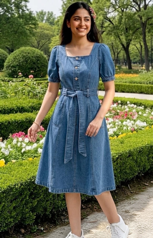 Ava-Elegant Viscose Fit & Flare Midi Dress