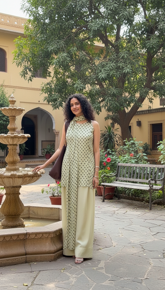 Demo08 Top And Farshi Salwar Set With Dupatta