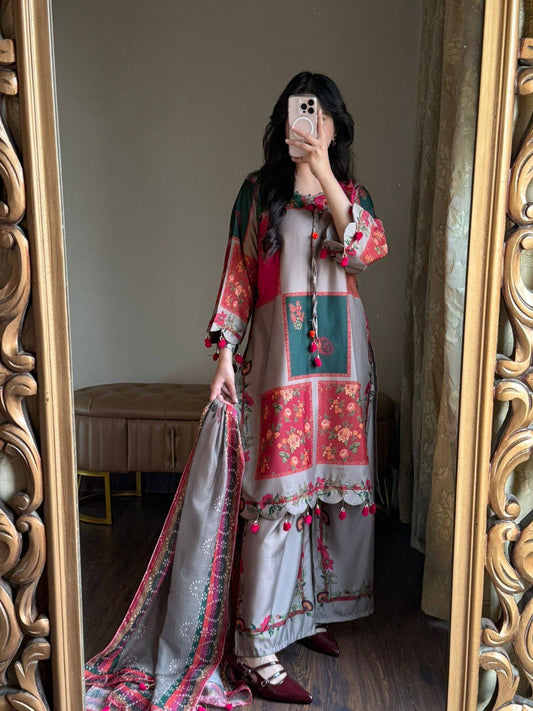 Yasmeen-Designer Kurta with Palazzo Dupatta Set