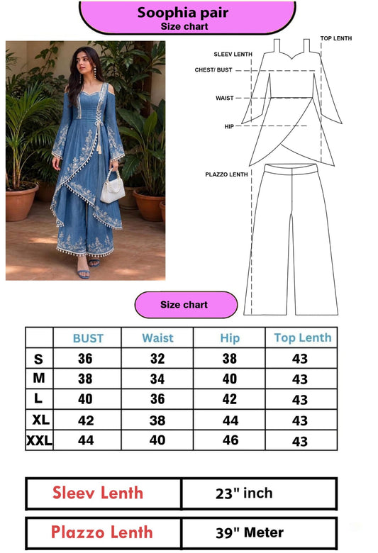 SOOPHIA-Women's Embroidered Kurti with Palazzo Set
