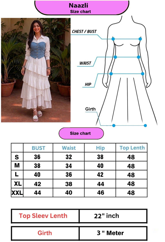 Naazli-Denim Look Cotton Tiered Western Dress Set