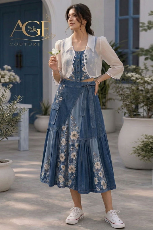 NEXA-PRINTED DENIM LOOK CO-ORD SET