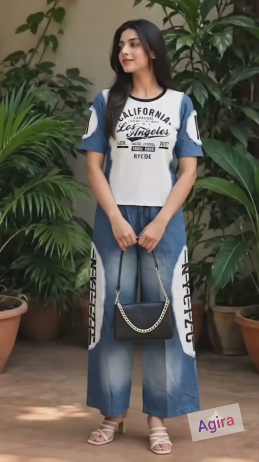 Fornia- Printed  Denim Look Co-Ord Set