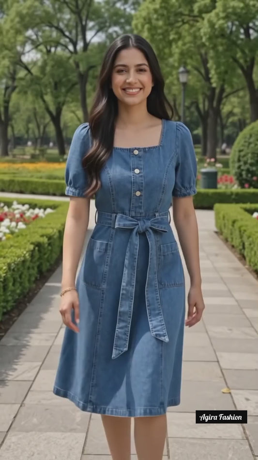Ava-Elegant Viscose Fit & Flare Midi Dress